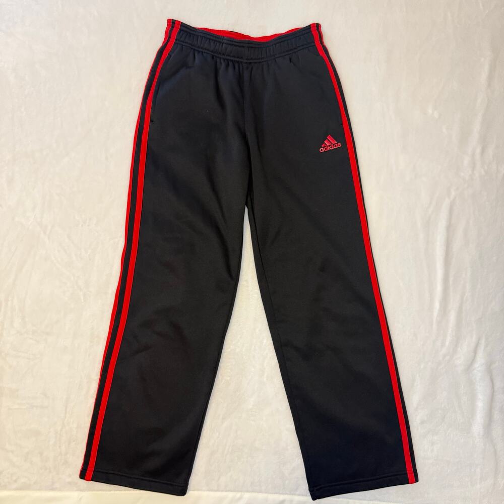 Adidas Stripe Track Jogger Pants Black Red Inner Fleece Kids Medium